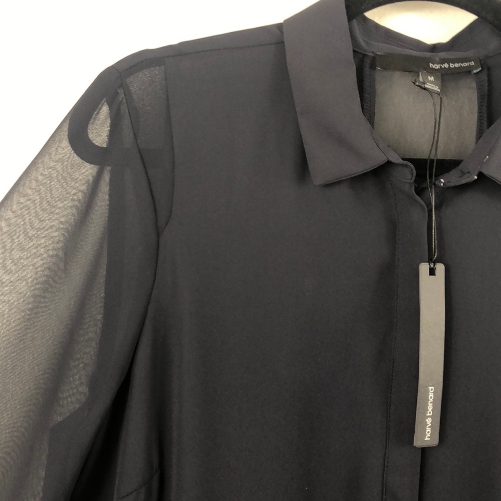 NWT, sheer black button down blouse, size M
